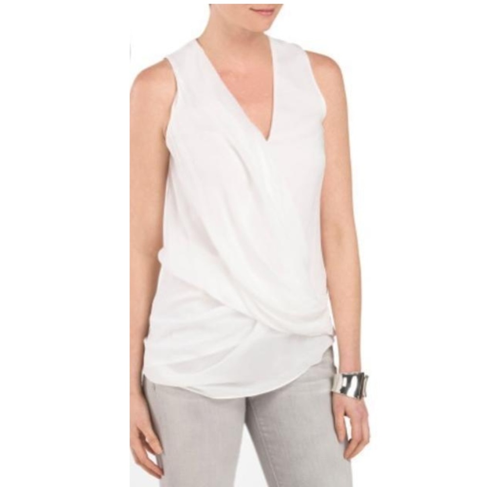 Sleeveless White Surplice Drape Top NWT
